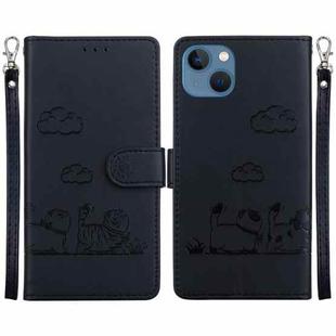 For iPhone 15 Cute Cats RFID Leather Phone Case(Black)