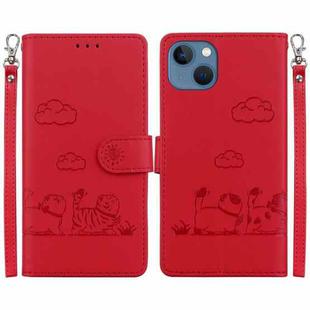 For iPhone 14 Plus Cute Cats RFID Leather Phone Case(Red)