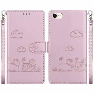 For iPhone 7 / 8 / SE 2022 Cute Cats RFID Leather Phone Case(Rose Gold)