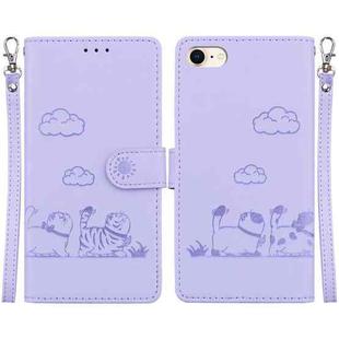 For iPhone 7 / 8 / SE 2022 Cute Cats RFID Leather Phone Case(Purple)