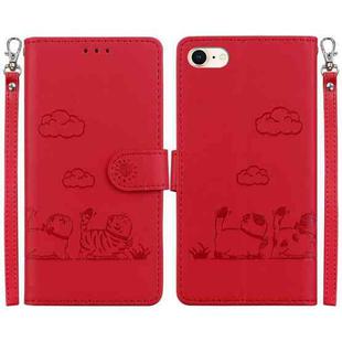 For iPhone 7 / 8 / SE 2022 Cute Cats RFID Leather Phone Case(Red)