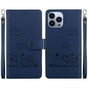 For iPhone 13 Pro Max Cute Cats RFID Leather Phone Case(Blue)