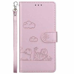 For iPhone 13 Cute Cats RFID Leather Phone Case(Rose Gold)