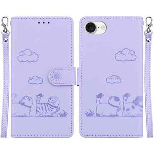 For iPhone SE 2024 Cute Cats RFID Leather Phone Case(Purple)