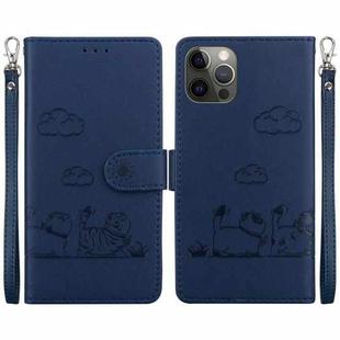 For iPhone 12 / 12 Pro Cute Cats RFID Leather Phone Case(Blue)