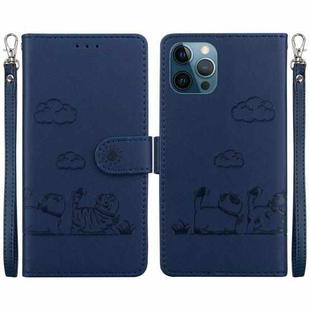 For iPhone 12 Pro Max Cute Cats RFID Leather Phone Case(Blue)