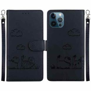 For iPhone 12 Pro Max Cute Cats RFID Leather Phone Case(Black)