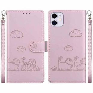 For iPhone 11 Cute Cats RFID Leather Phone Case(Rose Gold)