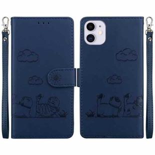 For iPhone 11 Cute Cats RFID Leather Phone Case(Blue)