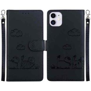 For iPhone 11 Cute Cats RFID Leather Phone Case(Black)
