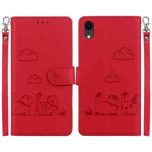 For iPhone XR Cute Cats RFID Leather Phone Case(Red)