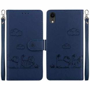 For iPhone XR Cute Cats RFID Leather Phone Case(Blue)