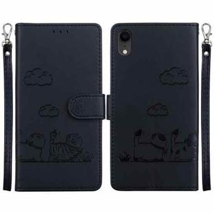 For iPhone XR Cute Cats RFID Leather Phone Case(Black)