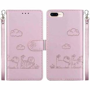 For iPhone 7 Plus / 8 Plus Cute Cats RFID Leather Phone Case(Rose Gold)