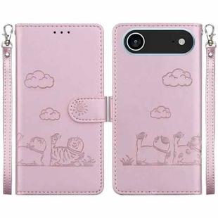 For iPhone 17 Air Cute Cats RFID Leather Phone Case(Rose Gold)
