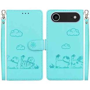 For iPhone 17 Air Cute Cats RFID Leather Phone Case(Green)