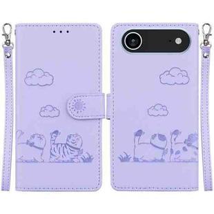 For iPhone 17 Air Cute Cats RFID Leather Phone Case(Purple)