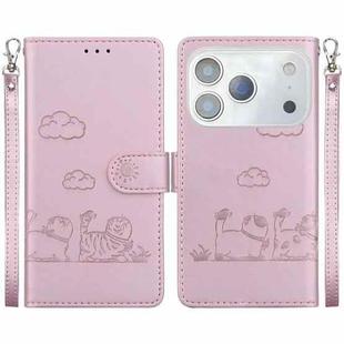 For iPhone 17 Pro Max Cute Cats RFID Leather Phone Case(Rose Gold)