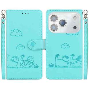 For iPhone 17 Pro Max Cute Cats RFID Leather Phone Case(Green)