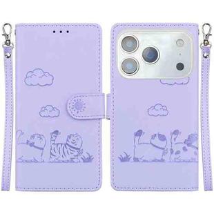 For iPhone 17 Pro Max Cute Cats RFID Leather Phone Case(Purple)