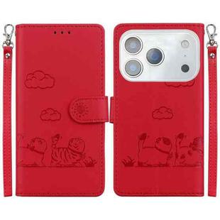 For iPhone 17 Pro Max Cute Cats RFID Leather Phone Case(Red)