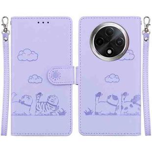 For OPPO A3 Pro 5G Global Cute Cats RFID Leather Phone Case(Purple)