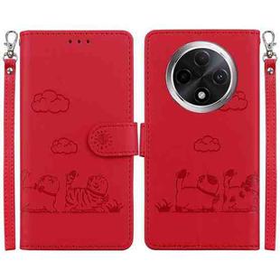 For OPPO A3 Pro 5G Global Cute Cats RFID Leather Phone Case(Red)