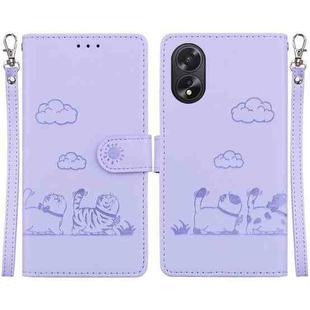 For OPPO A38 4G / A18 Cute Cats RFID Leather Phone Case(Purple)