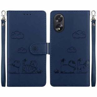 For OPPO A38 4G / A18 Cute Cats RFID Leather Phone Case(Blue)