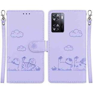 For OPPO A57 5G / A77 5G Cute Cats RFID Leather Phone Case(Purple)