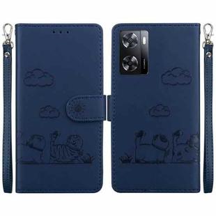 For OPPO A57 5G / A77 5G Cute Cats RFID Leather Phone Case(Blue)