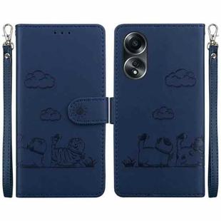 For OPPO A58 4G Cute Cats RFID Leather Phone Case(Blue)