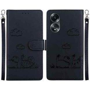 For OPPO A58 4G Cute Cats RFID Leather Phone Case(Black)