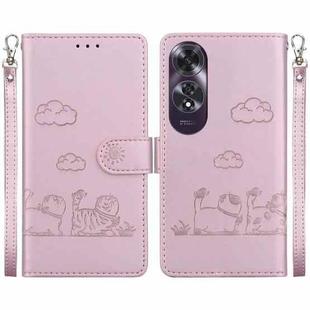 For OPPO A60 4G Cute Cats RFID Leather Phone Case(Rose Gold)