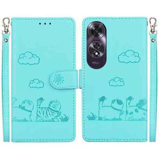 For OPPO A60 4G Cute Cats RFID Leather Phone Case(Green)