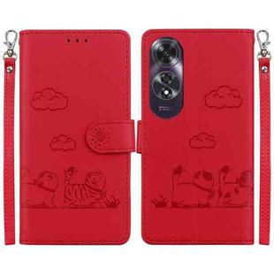 For OPPO A60 4G Cute Cats RFID Leather Phone Case(Red)