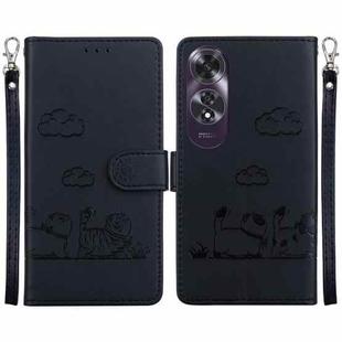 For OPPO A60 4G Cute Cats RFID Leather Phone Case(Black)