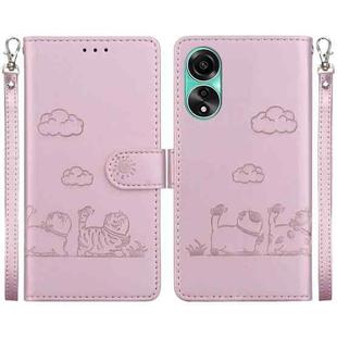 For OPPO A78 4G Cute Cats RFID Leather Phone Case(Rose Gold)