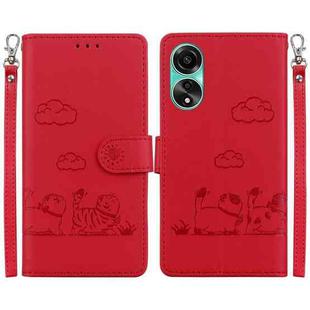 For OPPO A78 4G Cute Cats RFID Leather Phone Case(Red)