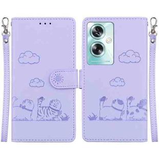 For OPPO A79 5G Global Cute Cats RFID Leather Phone Case(Purple)