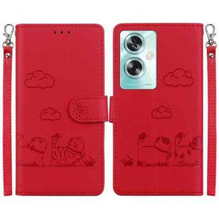 For OPPO A79 5G Global Cute Cats RFID Leather Phone Case(Red)