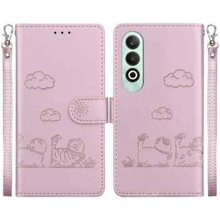 For OPPO K12 Cute Cats RFID Leather Phone Case(Rose Gold)