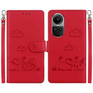 For OPPO Reno10 5G Cute Cats RFID Leather Phone Case(Red)