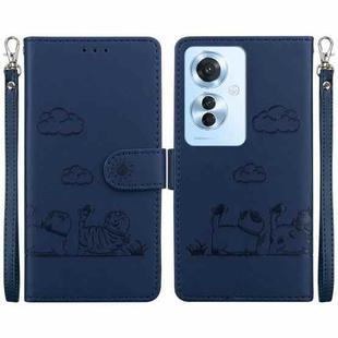 For OPPO Reno11 F Global Cute Cats RFID Leather Phone Case(Blue)