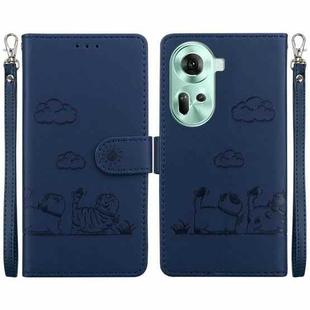 For OPPO Reno11 Global Cute Cats RFID Leather Phone Case(Blue)