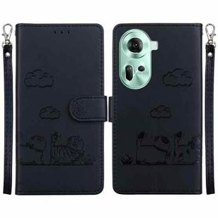 For OPPO Reno11 Global Cute Cats RFID Leather Phone Case(Black)