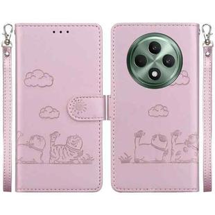 For OPPO Reno12 F 5G Cute Cats RFID Leather Phone Case(Rose Gold)