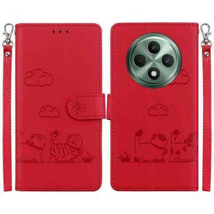 For OPPO Reno12 F 5G Cute Cats RFID Leather Phone Case(Red)