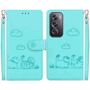 For OPPO Reno12 Pro 5G Global Cute Cats RFID Leather Phone Case(Green)
