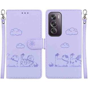 For OPPO Reno12 Pro 5G Global Cute Cats RFID Leather Phone Case(Purple)
